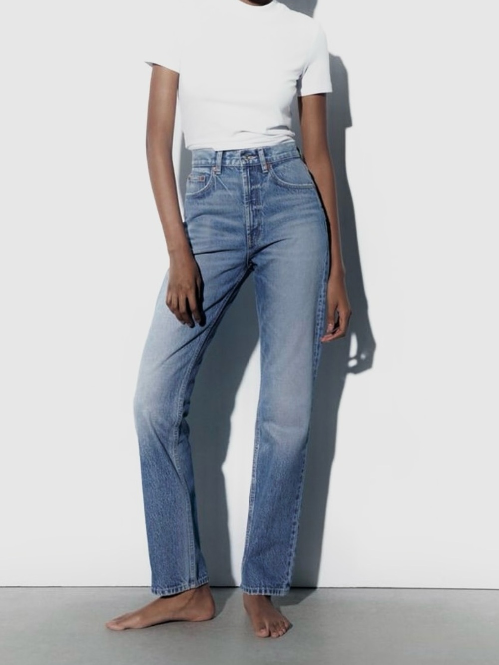 Zara High-Rise Straight Jeans in Light Blue